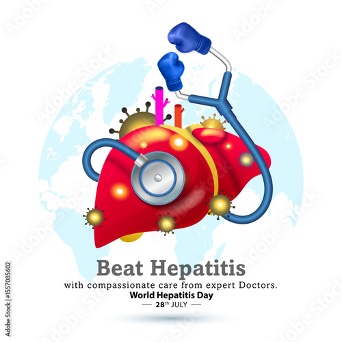 Vector illustration of Human liver with medical stethoscope for World hepatitis day awareness and prevention.