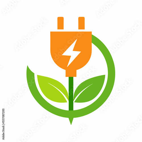Eco Electricity Icon | Generative AI Vector & Linocut Silhouette Design

