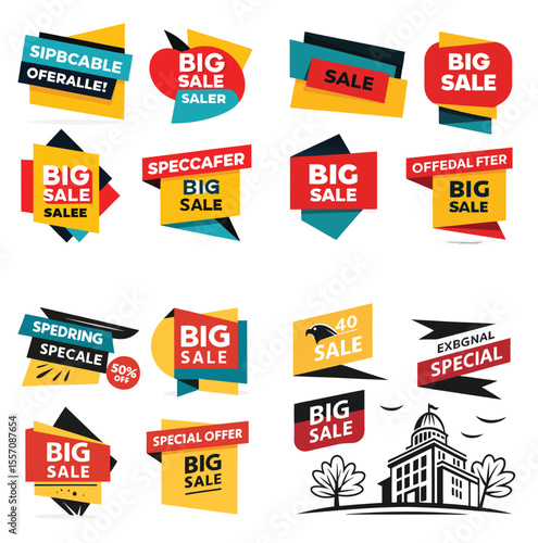 Colorful Geometric Big Sale Banners Red Yellow Blue Black Design Elements banner design