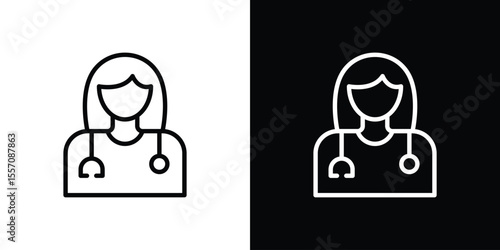 Woman Doctor icon vector graphics in strokes