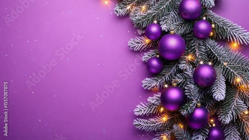 Purple Christmas Decorations on a Glittery Background