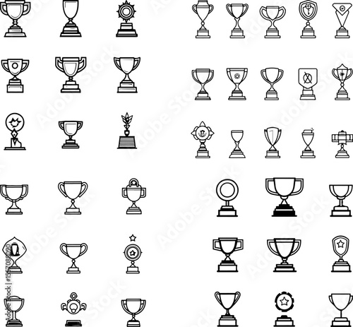 trophy icons award medal achievement victory first place champion prize gold trophy silver trophy bronze trophy competition winner recognition excellence sports trophy cup award symbo