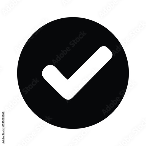 Simple Check Mark Icon Design within a Black Circle Affirmation of Completion and Correctness Minimalist Symbol