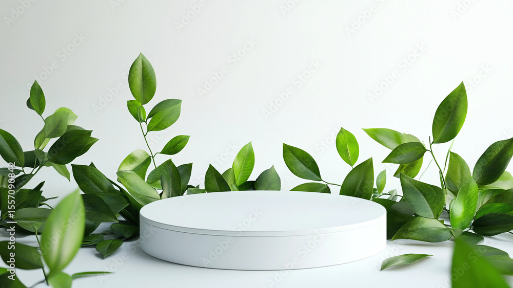 Product display podium with nature leaves on white background. 3D rendering
Product display podium with nature leaves on white background. 3D rendering