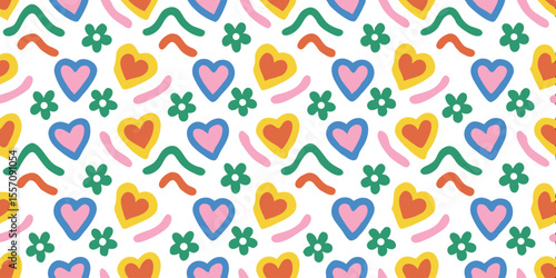Hearts Pattern in full bloom: A cheerful and playful design features a vibrant array of colorful hearts, evoking feelings of love, joy, and positivity in a whimsical style.