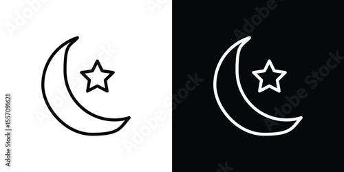 Moon and star icon vector graphics in strokes