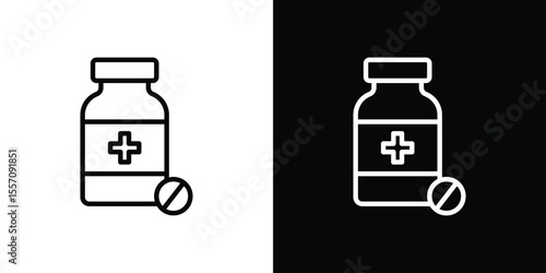 Medicine bottle icon vector graphics in strokes