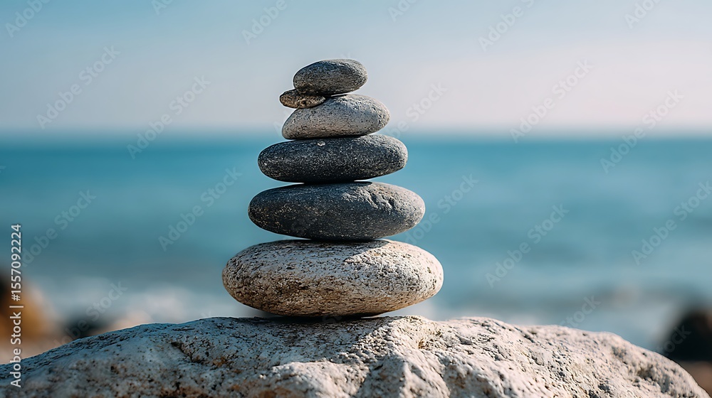 Fototapeta premium 海辺に積み上げられたバランスロックの静寂
