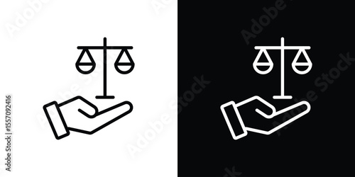 Justice scales in Hand icon vector graphics in strokes