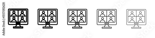 Video chat conference icon vector outline symbol or illustration