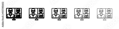 Video conference icon vector outline symbol or illustration