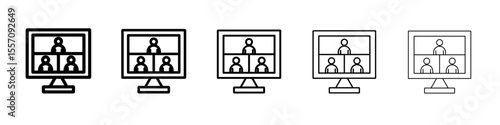 Video conference icon vector outline symbol or illustration