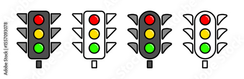 Traffic control lights. Red, yellow and green traffic control light icons. Traffic light illustration. Road Traffic Lights. 
