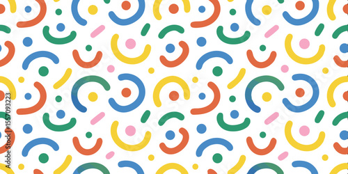 Abstract Pattern Delight: An engaging abstract design with a repetitive arrangement of colored curved lines and circles, forming a visually stimulating pattern.