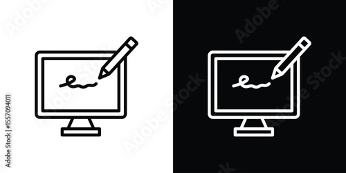 Electronic signature icon vector graphics in strokes