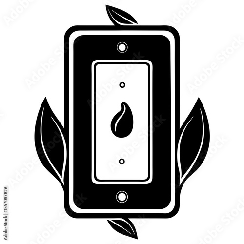 Eco Light Switch Vector | Generative AI & Linocut Silhouette Illustration