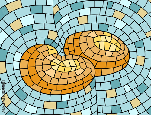 A bright mosaic artwork featuring a stylized potatoes. Vector illustration on the white background. 