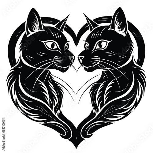 Two black cats forming heart shape love animals