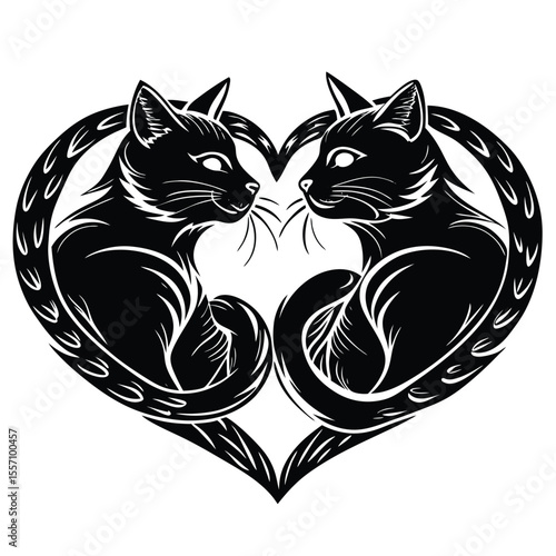 Black cats forming heart shape nuzzling love