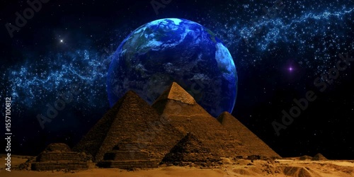 pyramids in the night space background with stars