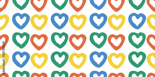 Colorful Heart Pattern: A vibrant, repeating pattern of hand-drawn hearts in an array of bright colors, bringing a sense of joy and affection.