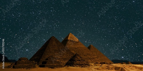 pyramids in the night space background with stars