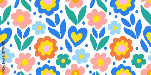 Vibrant Floral Delight: A whimsical pattern of colorful flowers, each petal a burst of joy and vitality. It's a celebration of nature's artistry. 