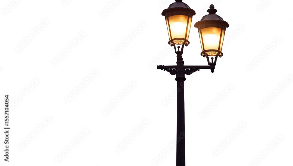 Two illuminated street lamps at night Two illuminated street lamps at night