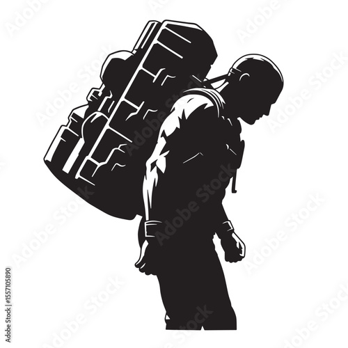 Silhouette of a person carrying a large backpack symbolizing burden or perseverance