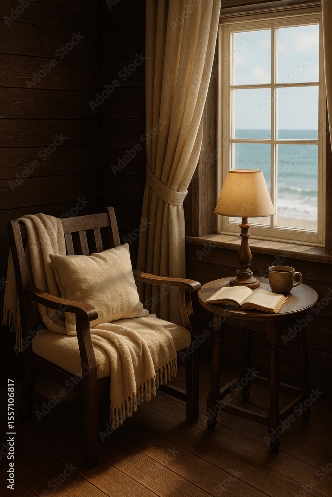Fototapeta premium Cozy Reading Nook by the Sea
