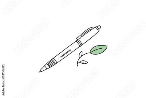 simple bio pen thin black line icon