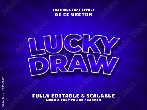 Lucky draw 3d blue editable vector text effect. casino game