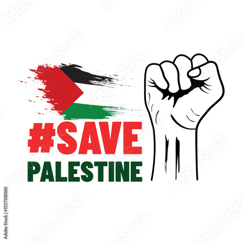 #Save Palestine: Raised Fist and Flag Grunge Design