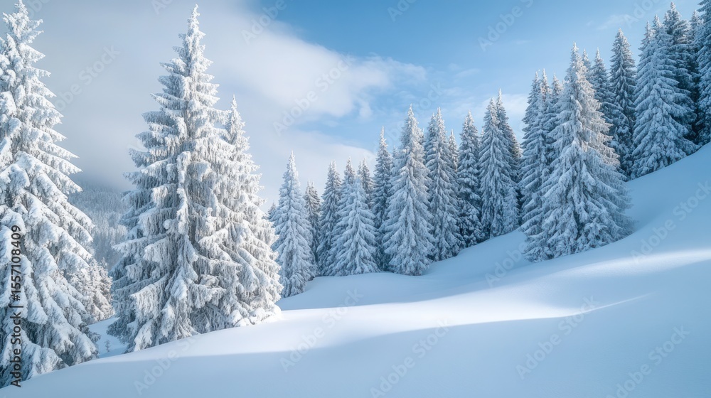 Obraz premium Snowy mountain forest scene