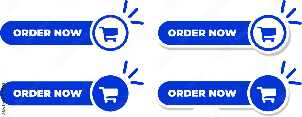 Order Now Button Set with Shopping Cart Icon - Blue Vector E-commerce Design Order Now Button Set with Shopping Cart Icon - Blue Vector E-commerce Design