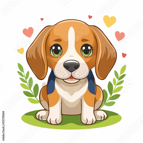 Darling beagle puppy design with heart details, perfect for pet-related branding and creating charming canine themed decorations.