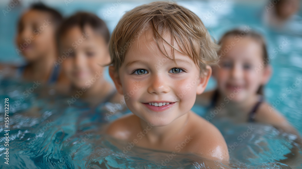 Happy children enjoying fun moments at the swimming pool Happy children enjoying fun moments at the swimming pool
