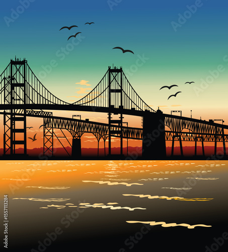 Illustration of Chesapeake Bay Bridge at dusk