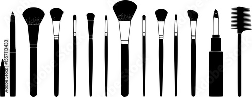 brushes makeup line art silhouette vector illustration
