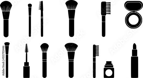 brushes makeup line art silhouette vector illustration
