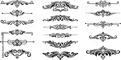 calligraphic ornamental divider collection line art silhouette vector illustration
