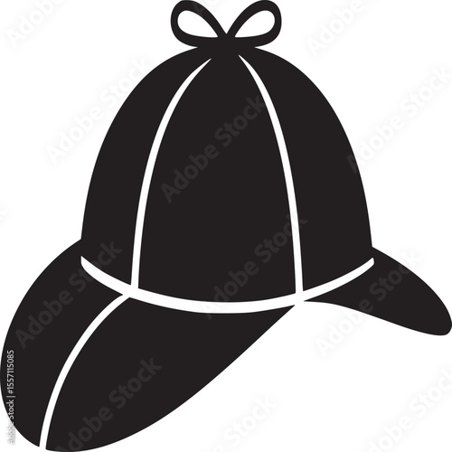 Deerstalker hat vector illustration, sherlock holmes hat, detective hat, mystery solver, vintage cap icon on transparent background silhouette