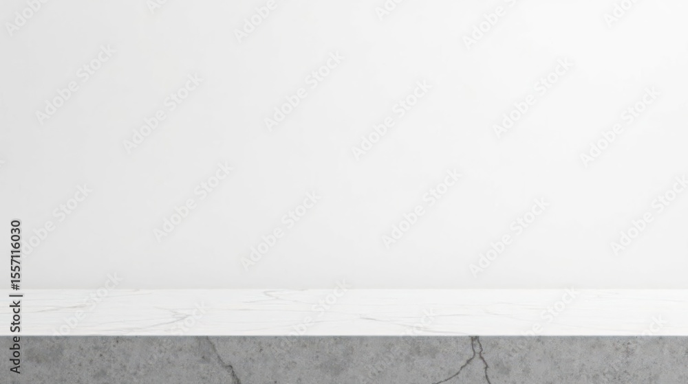 Fototapeta premium Clean Minimalist White Marble and Grey Concrete Surface Against a Simple White Wall Background Perfect for Product Display and Mockups