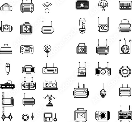 radio icons radio broadcast radio symbol radio station music audio FM AM radio signal radio waves radio receiver radio tuner radio player radio settings radio station icon radio signa