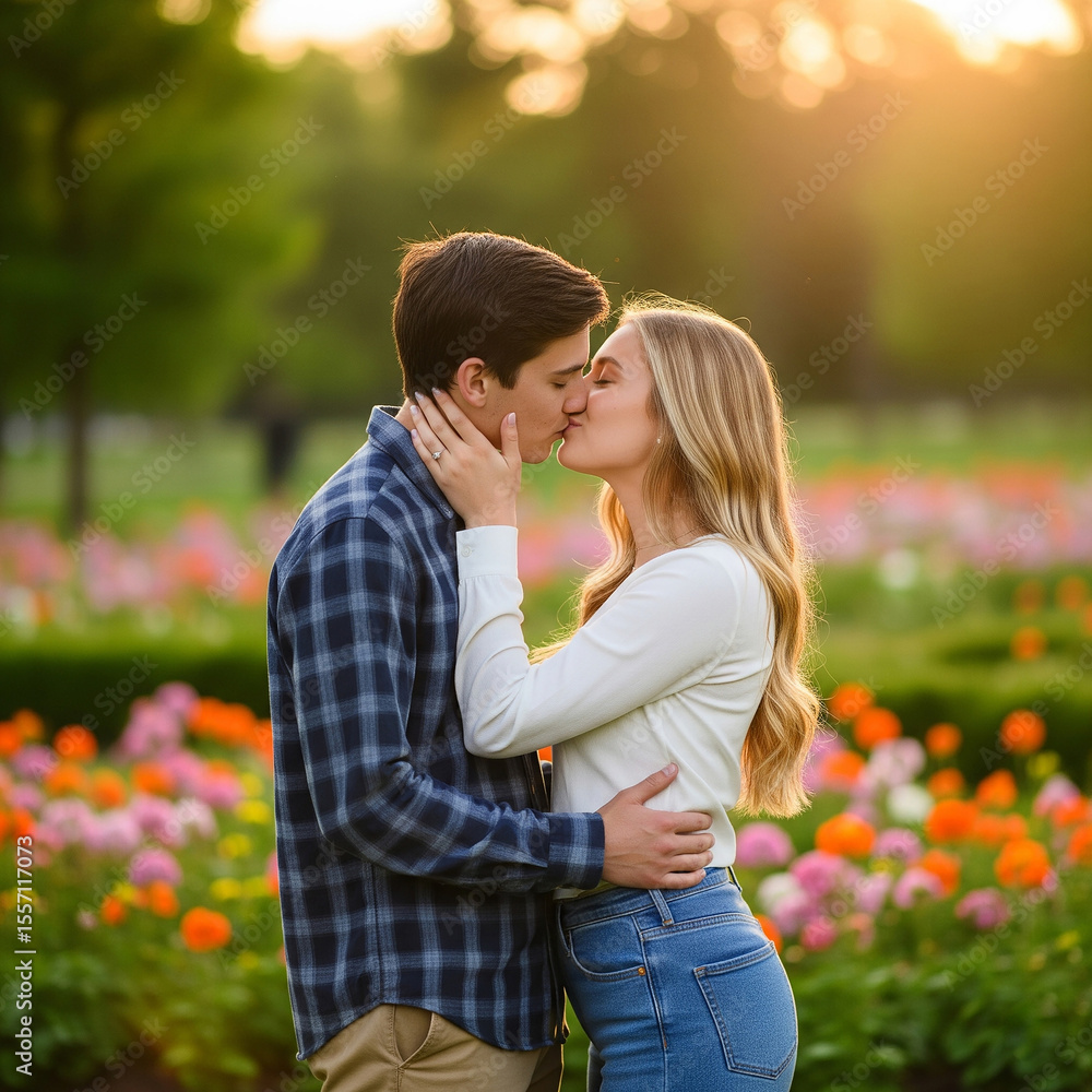 Fototapeta premium happy young couple. happy young couple kissing each other. Young couple kissiing.