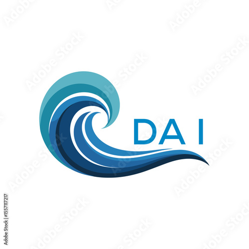 DAI Creative Ocean Wave Symbol with Text, Blue Wave Icon with Company Name , DAI Later Logo, Modern Aqua Wave Business Logo.
