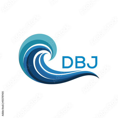 DBJ Creative Ocean Wave Symbol with Text, Blue Wave Icon with Company Name , DBJ Later Logo, Modern Aqua Wave Business Logo.
