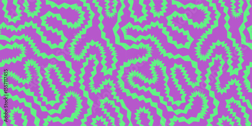 Seamless funky groovy abstract Halloween spiky background. Unusual trendy modern psychedelic maze creative repeat pattern. Uneven hand drawn zigzag continuous distorted doodle endless line, stripe.