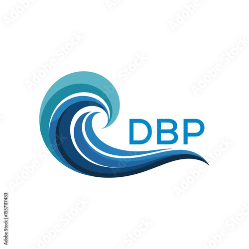 DBP Creative Ocean Wave Symbol with Text, Blue Wave Icon with Company Name , DBP Later Logo, Modern Aqua Wave Business Logo.
