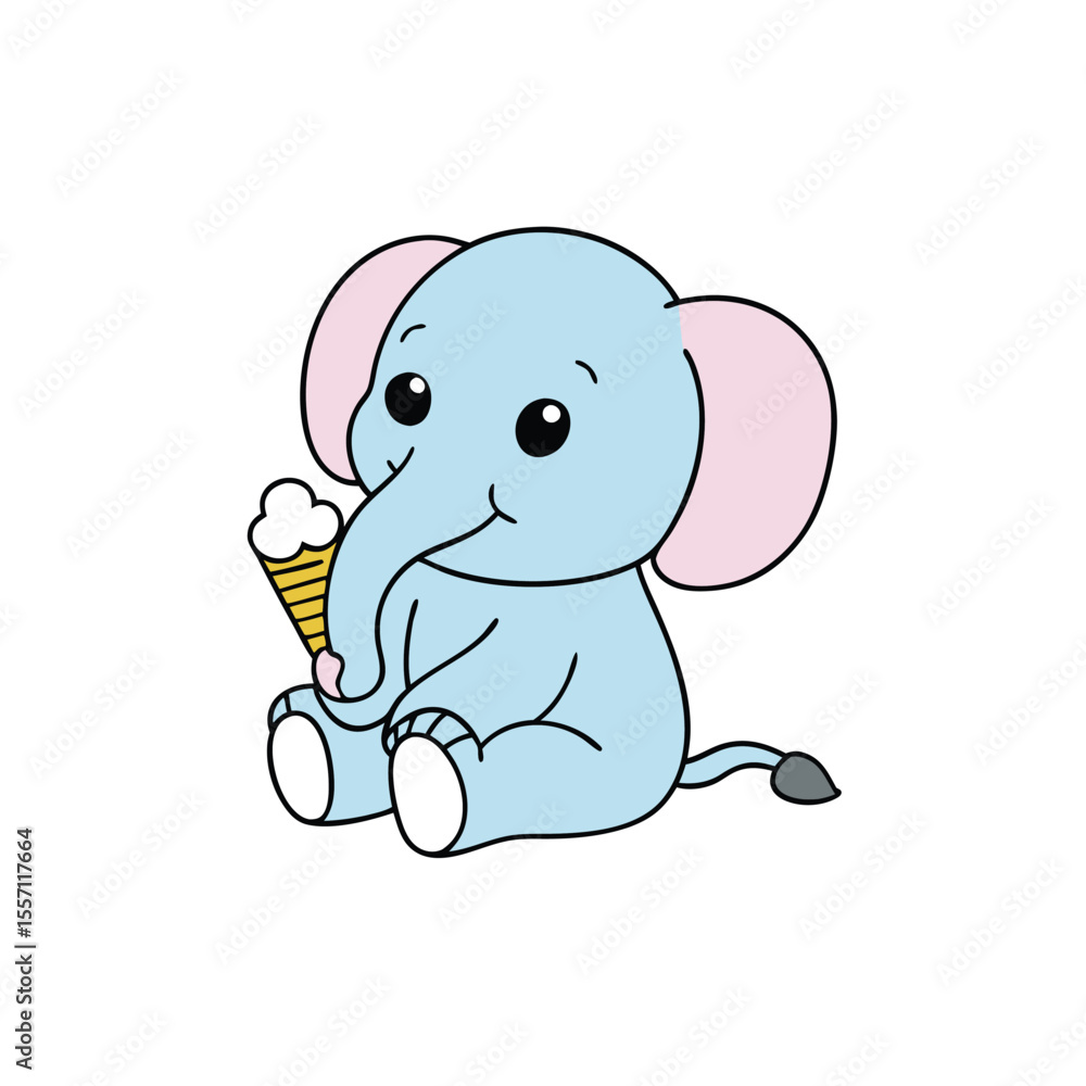 Obraz premium Adorable baby elephant happily holding a delicious ice cream cone in its trunk